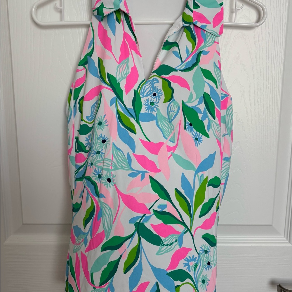 Floral Sleeveless Top with Pink and Green Leaves